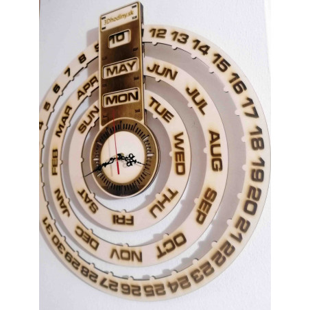 Drevený kalendár - gravírované hodiny na stenu - JOGBEL