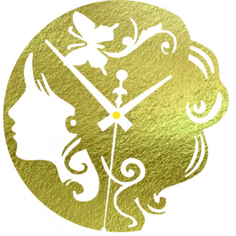 Drevené hodiny - dáma s motýľom vo vlasoch...