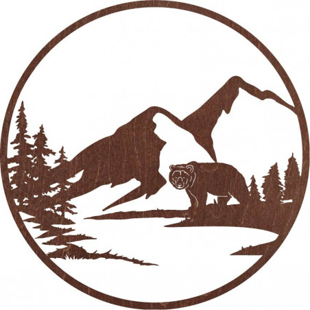 Drevený obraz na stenu silueta medveďa - príroda - VIZZY