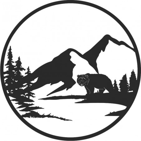 Drevený obraz na stenu silueta medveďa - príroda - VIZZY