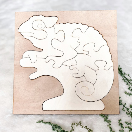 Dvojfarebná drevená montessori vkladačka pre deti 3D puzzle - CHAMELEÓN  TOPOĽ | SENTOP  H014-A