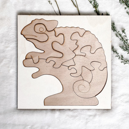 Drevená  dvojfarebná drevená montessori vkladačka pre deti - CHAMELEÓN BUK | SENTOP