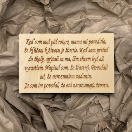 Drevená tabuľka s textom - Kľúč k životu