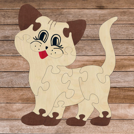 Drevené detské PUZZLE Montessori drevená vkladačka pre deti - MAČKA | SENTOP svetlý topoľ H016