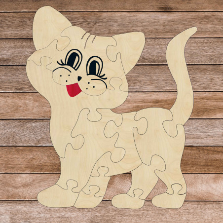 Drevené detské PUZZLE Montessori drevená vkladačka pre deti - MAČKA | SENTOP svetlý topoľ H016