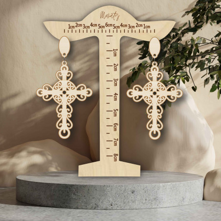 Drevené prírodné visiace náušnice CROSS - MONATY | SENTOP N005