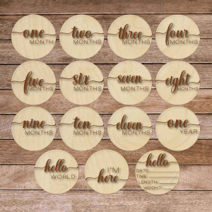 Drevené míľnikové kartičky - prvý rok na svete anglicky,... 2