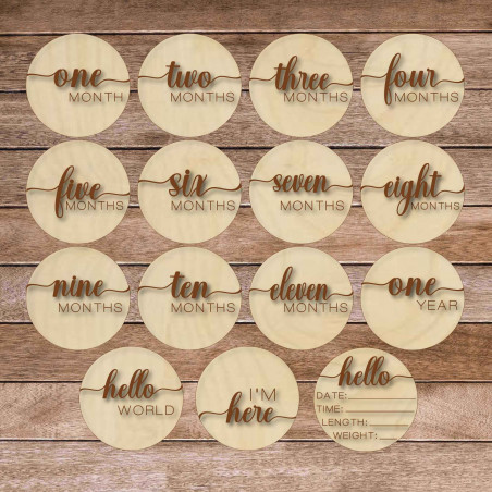 Drevené míľnikové kartičky - prvý rok na svete anglicky, nemecky, poľsky, maďarsky, rumunsky