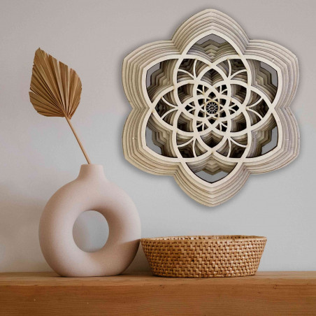 Drevená mandala Harmónia z viacerých vrstiev až 90 x 100 cm