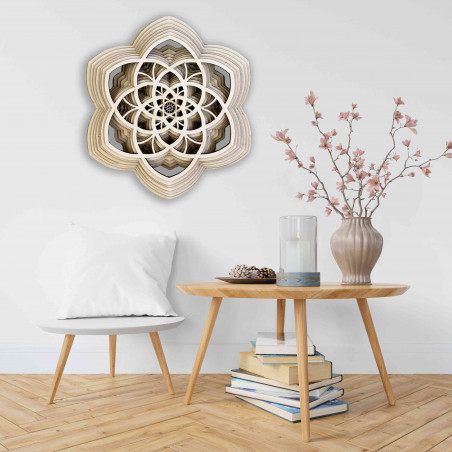 Drevená mandala Harmónia z viacerých vrstiev až 90 x 100 cm