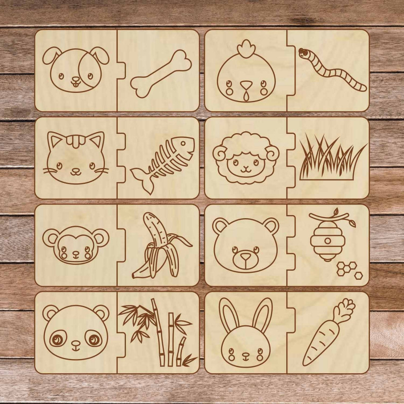 Detská drevená skladačka - Zvieratká a jedlo -...