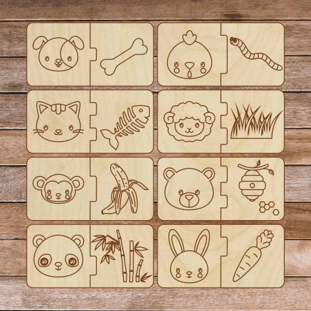 Detská drevená skladačka - Zvieratká a jedlo - 16 dielikov | SENTOP H007