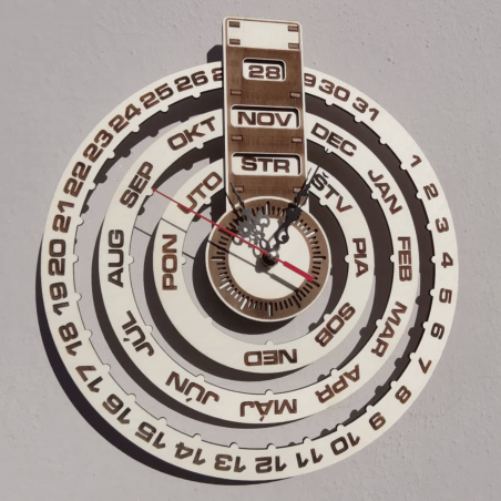 Hodiny na stenu gravírované, drevený kalendár - JOGBELII