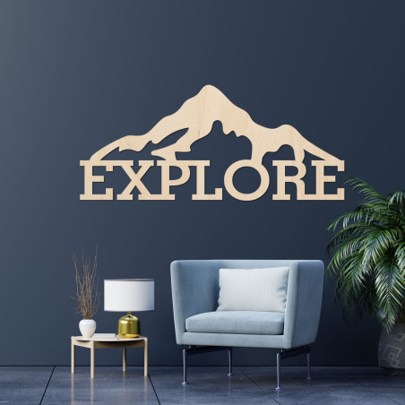 Vyrezávaný obraz z dreva hory - EXPLORE