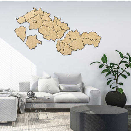 Drevená mapa Slovensko a Česko - PUZZLE