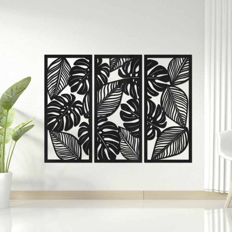 Trojdielny obraz s listami Monstera