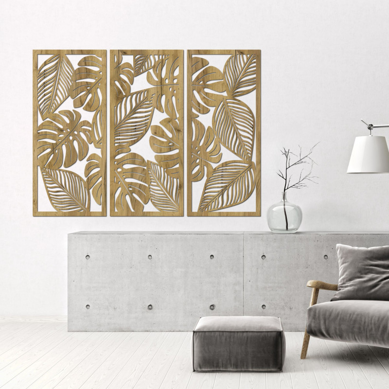 Trojdielny obraz s listami Monstera
