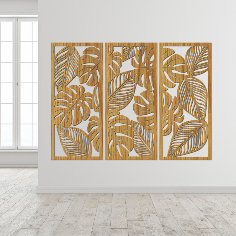 Trojdielny obraz s listami Monstera