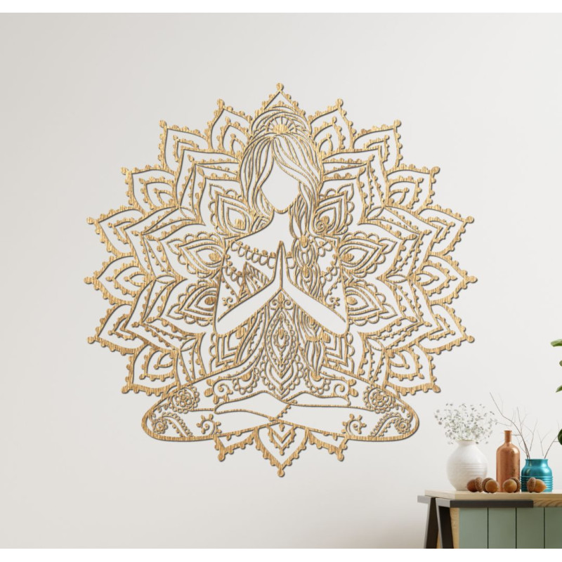 Drevená dekorácia na stenu mandala - NAMASTE