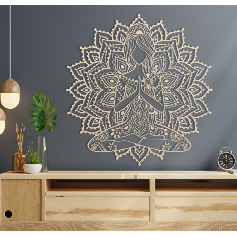 Drevená dekorácia na stenu mandala - NAMASTE