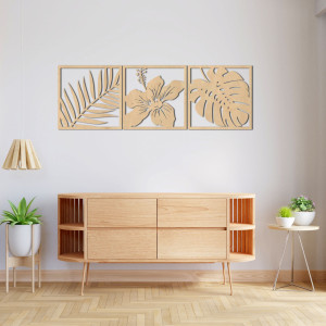 Obraz palmový list, kvet ibištek, list monstery 2