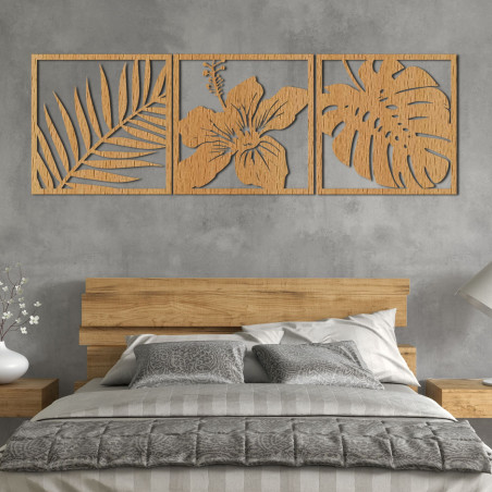 Obraz palmový list, kvet ibištek, list monstery - NOTURAL