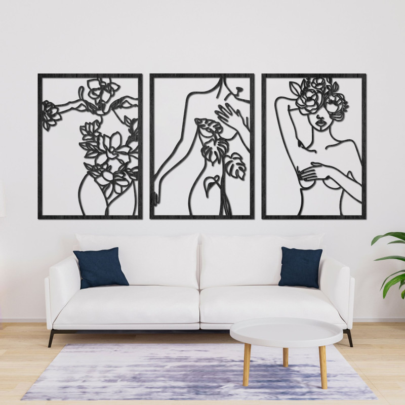 Moderný obraz žien s kvetmi trojdielny set – ELEGANCE