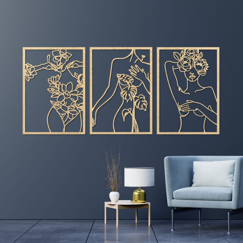 Moderný obraz žien s kvetmi trojdielny set – ELEGANCE