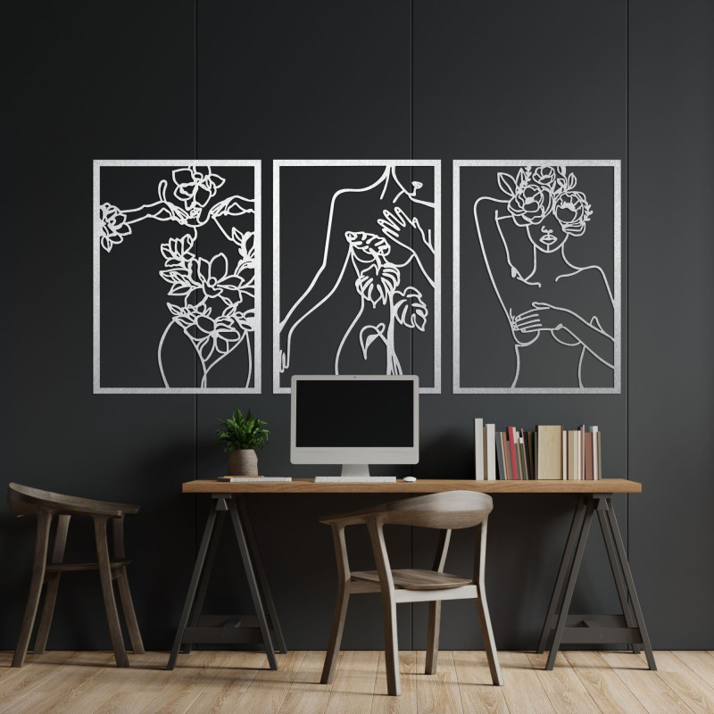 Moderný obraz žien s kvetmi trojdielny set – ELEGANCE