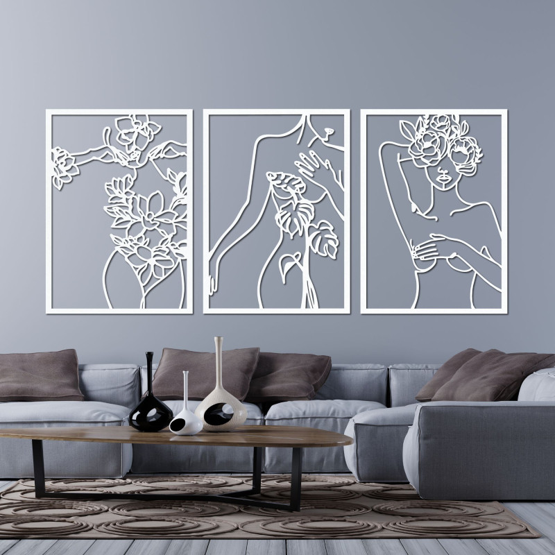 Moderný obraz žien s kvetmi trojdielny set – ELEGANCE