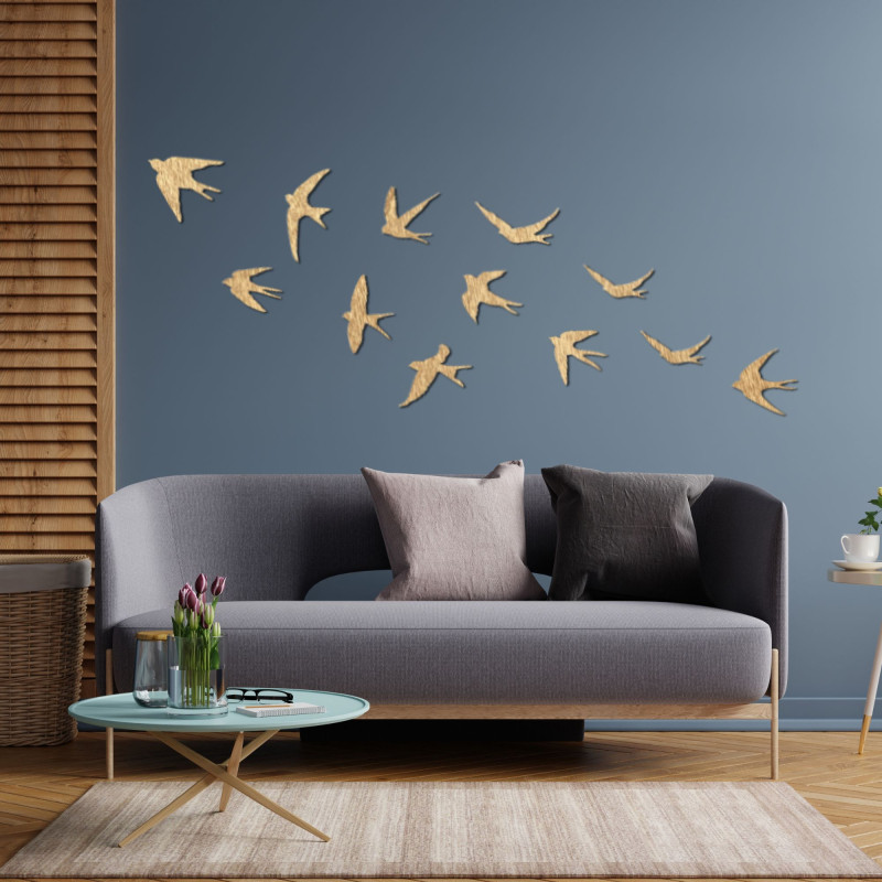 Drevené dekorácie na stenu letiace vtáky - FLOCK