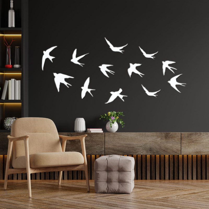 Drevené dekorácie na stenu letiace vtáky - FLOCK