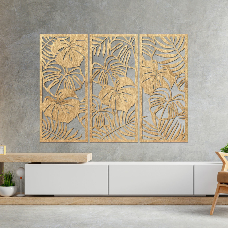 Trojdielny obraz na stenu s listom monstera - TROPICI