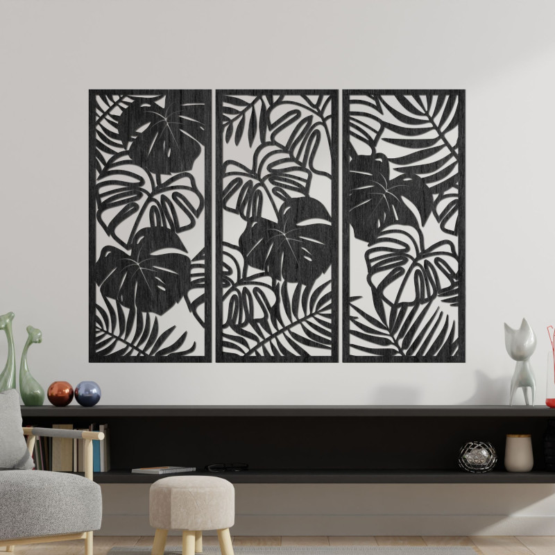 Trojdielny obraz na stenu s listom monstera - TROPICI