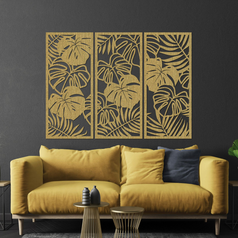 Trojdielny obraz na stenu s listom monstera - TROPICI