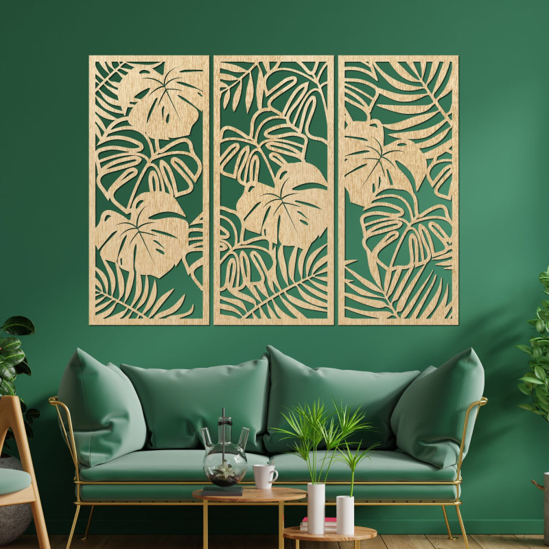 Trojdielny obraz na stenu s listom monstera - TROPICI