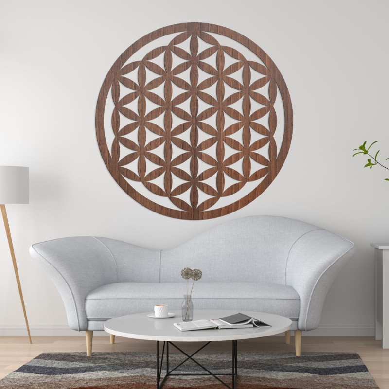 Elegantná vyrezávaná drevená mandala na stenu - FLORUM