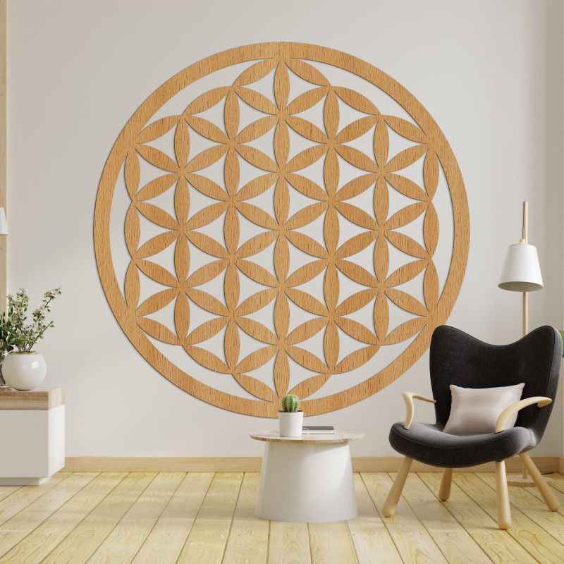 Elegantná vyrezávaná drevená mandala na stenu - FLORUM