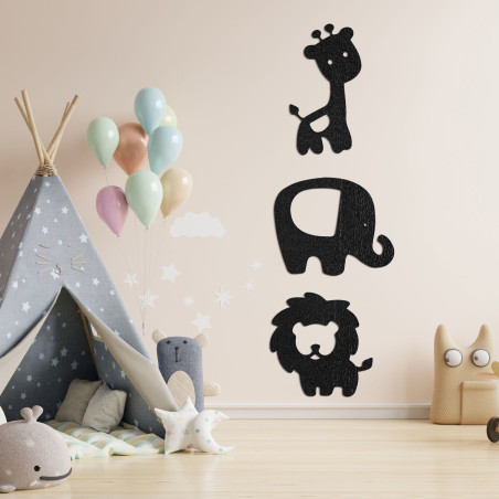 Dizajnová drevená dekorácia – slon, lev a žirafa