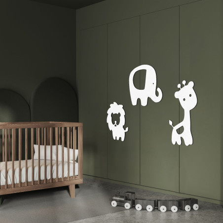 Moderná drevená nástenná dekorácia so zvieratami Safari