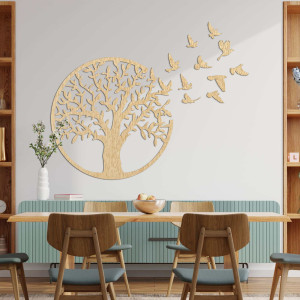 Drevený obraz strom života lietajúce vták 2
