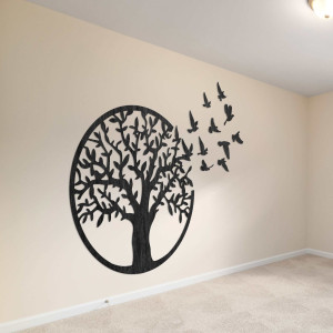 Drevený obraz strom života lietajúce vták 2