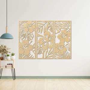 3-dielny drevený obraz Kvet Ibištek - DROBERE 2