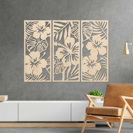 3-dielny drevený obraz Kvet Ibištek - DROBERE