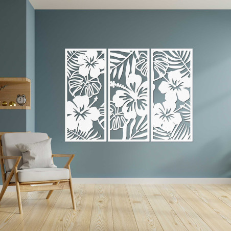 3-dielny drevený obraz Kvet Ibištek - DROBERE