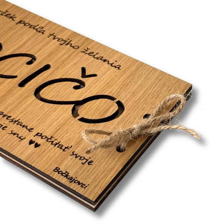 Drevená obálka na peniaze - HOCIČO 20 x 10 cm