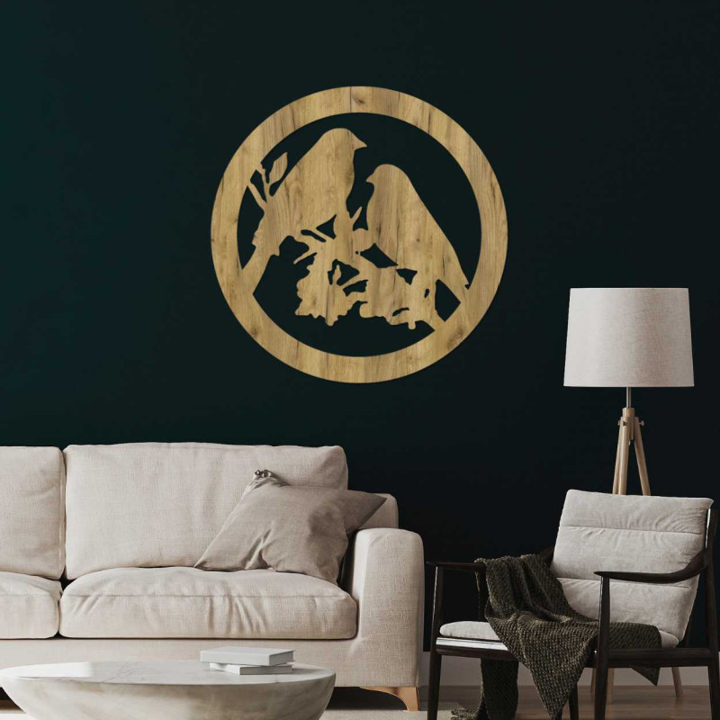 Drevený obraz na stenu vtáky na konáre - AVIAN