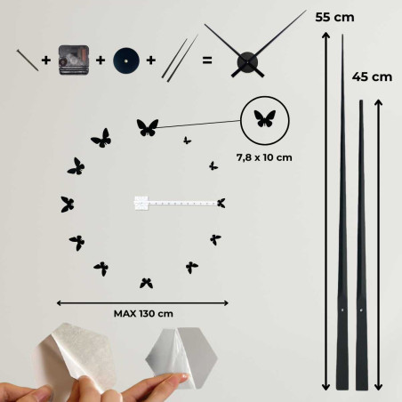 Obrázok pomáha odhadnúť veľkosť hodinového mechanizmu, dĺžku ručičiek a priemer celej dekorácie. Obrázok pomáha odhadnúť veľkosť hodinového mechanizmu, dĺžku ručičiek a priemer celej dekorácie.