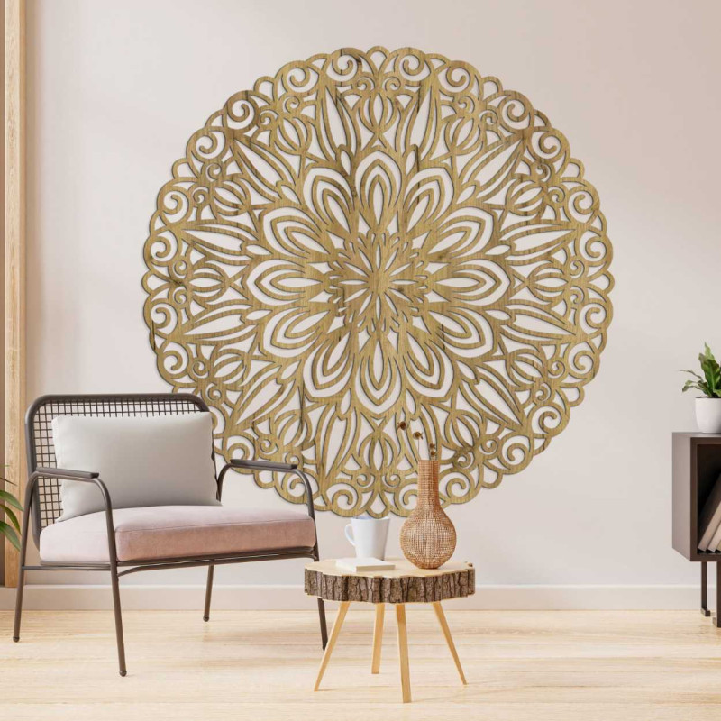 Vyrezávaná drevená mandala na stenu kvet času -...