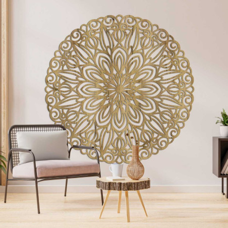 Vyrezávaná drevená mandala na stenu kvet času - ORIN